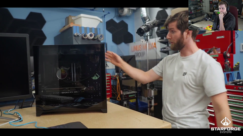 Soda gets nervous as Linus starts up a PC from his company