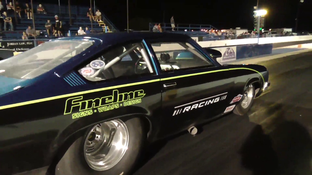 Drag car rolls on its side and avoids the wall