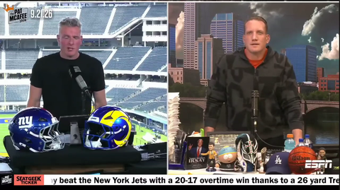 ESPN's Pat McAfee reads a post live on-air hoping he gets "kirked"