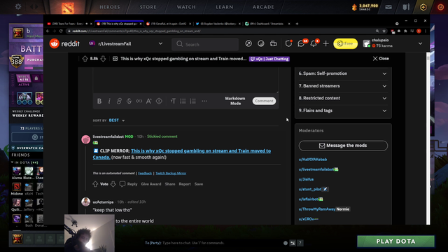 Dota Forsen's Take on XQC and Train moving countries to do gambling streams