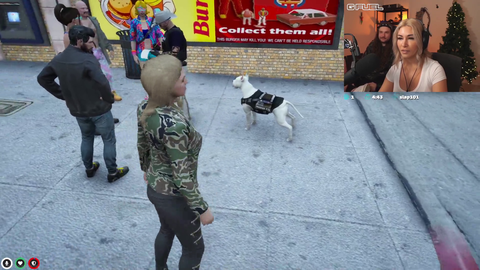 Alinity pets a dog
