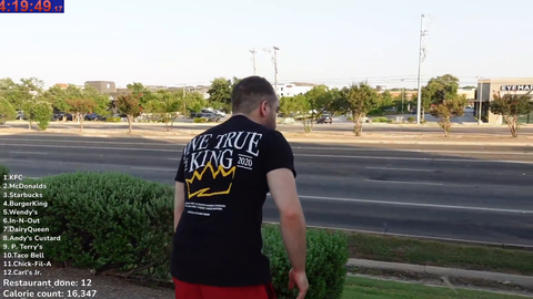 Mizkif , Russel , Lacari and Simply get the new record of DougDoug's fast food drive-through challenge (12 restaurants , 16,347 calories)