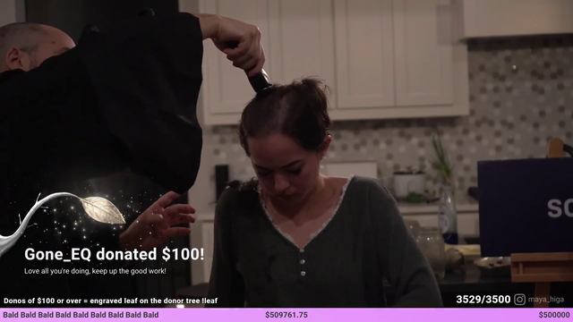 Boys having fun while Maya goes bald