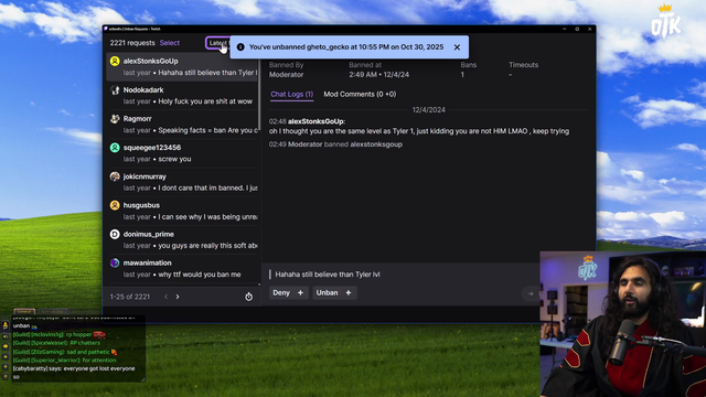 Esfand opens his oldest unban request