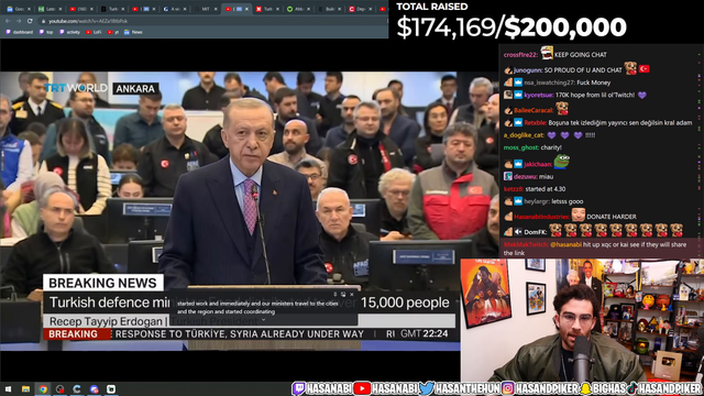 Hasan raises 175K to the Turkey-Syria Earthquakes Fund in 20 Minutes