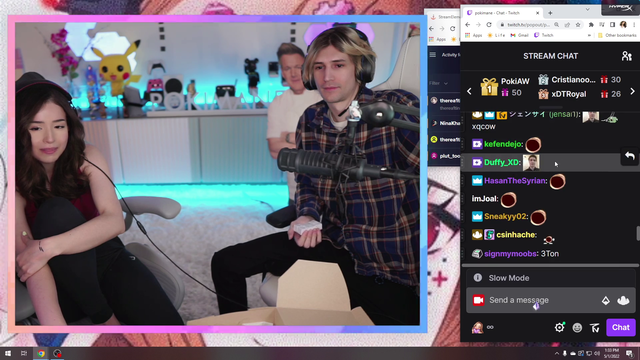 Pokimane's Camera filter smoothing out xQc's Skin