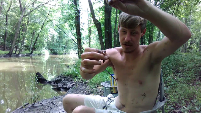 Alec eating a worm