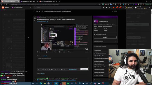 Esfand corrects the clip on the front page