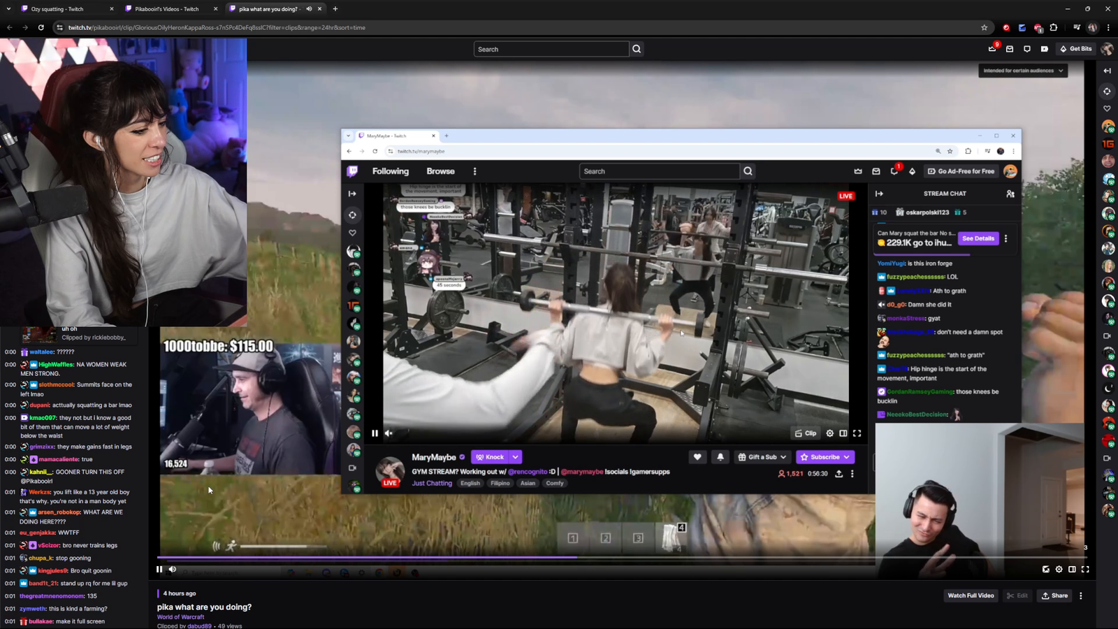 Marymaybe questioning Pikaboo's hand movements to her gym stream