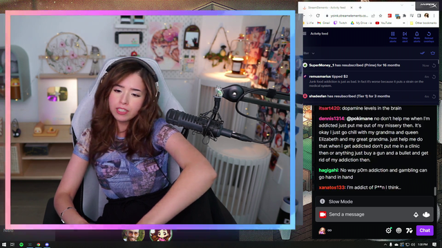 Pokimane bans Moe from her chat while talking about addiction with Hasan