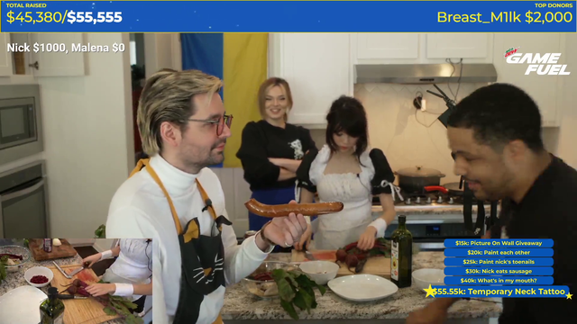 Nick and Cyr share a long sausage