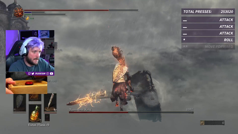 Rudeism beats Dark Souls 3's Nameless King using a single button.