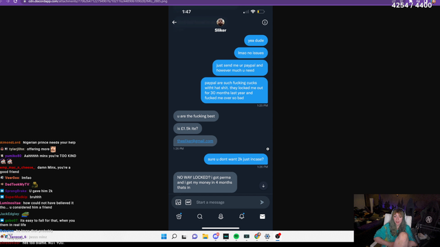 Slicker asked Justaminx for money 4 times