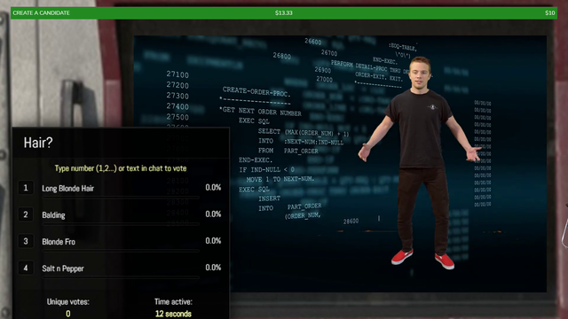 Streamer makes IRL create-a-character screen that the chat controls