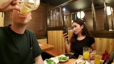 White devil makes a fountain out of innocent asian woman