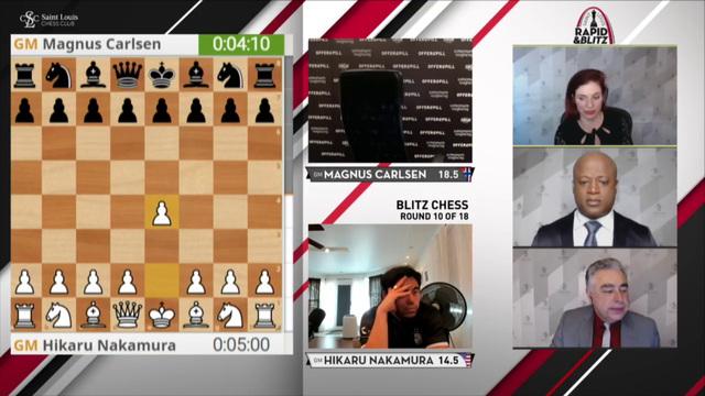 Magnus Carlsen shows up late and in his boxers to Hikaru match (Reposted without shrieking baboon commentator)