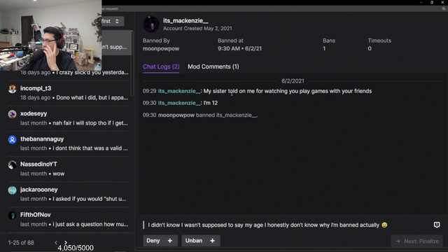 peterparkTV checks an unban request