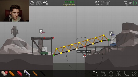 Clint Stevens speedruns a Poly Bridge level