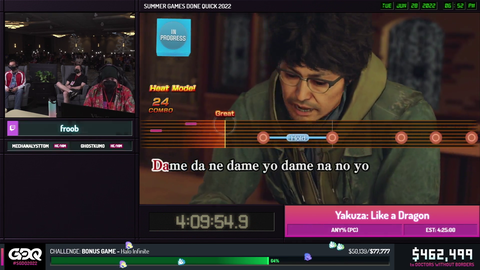 Dame da ne karaoke at the end of the Yakuza run at SGDQ