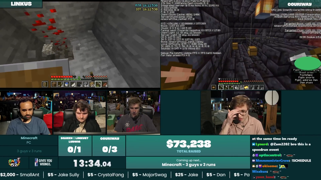 Production briefly tunes into Ludwig's commentary during Minecraft speedrun