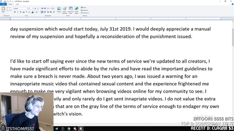 XQC's Ban Appeal Letter