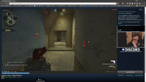 Guy toggles in CS:GO while unknowingly steam broadcasting it.