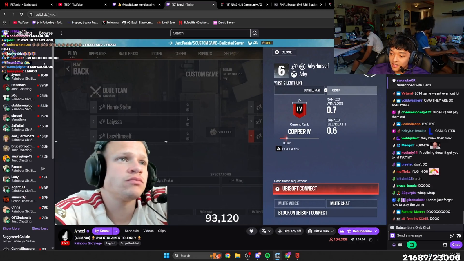 Jynxzi asks Arky, Yugi and Jason to join an R6 tournament and crashes out when they play too well against a team he was cheering for