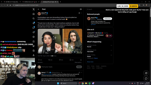 xQc shoots back at CarolineKwan for her take on mental health considerations "there's a major difference between men that are ill that k*ll themselves  and women that are ill who k*ll their children"