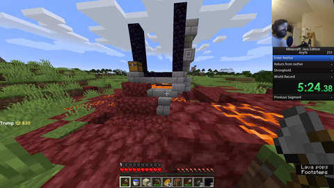 Forsen completes his nether portal because he has lava