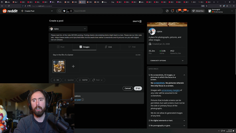 Asmon finds out his reddit community is banned from /r/pics