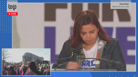 Girl pukes during a speech at "March For Our Lives"