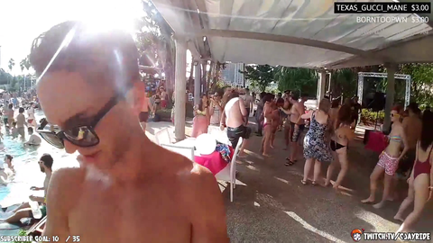 Chubby guy shows his amazing dancing moves at pool party!