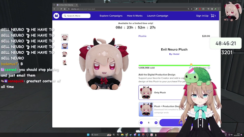 Vedal accidentally shares a multi-use 100% discount code for his plushie, sells 1 million units, goes bankrupt