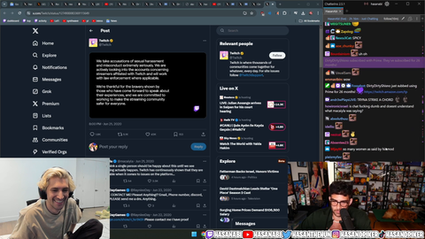 xQc listens to Slasher claim that Dr. Disrespect tried to cheat with MANY women at TwitchCon