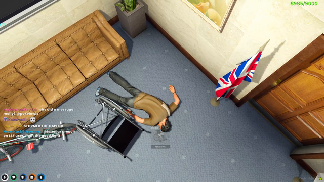 Bogg gets slammed to the ground in the government building