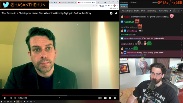 Hasan recreating a Christopher Nolan scene